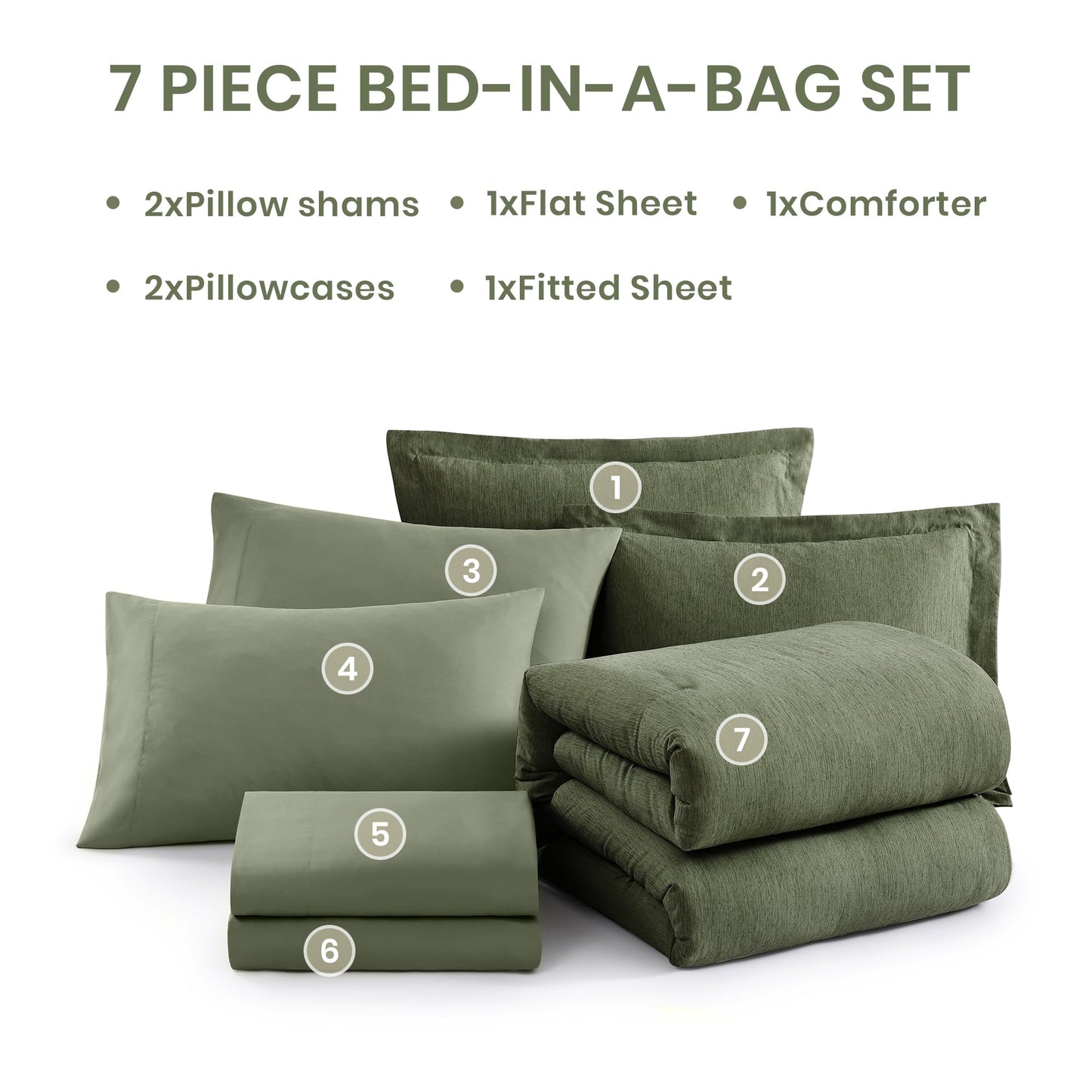 7-Piece Reversible Comforter Set Queen Size Olive Green