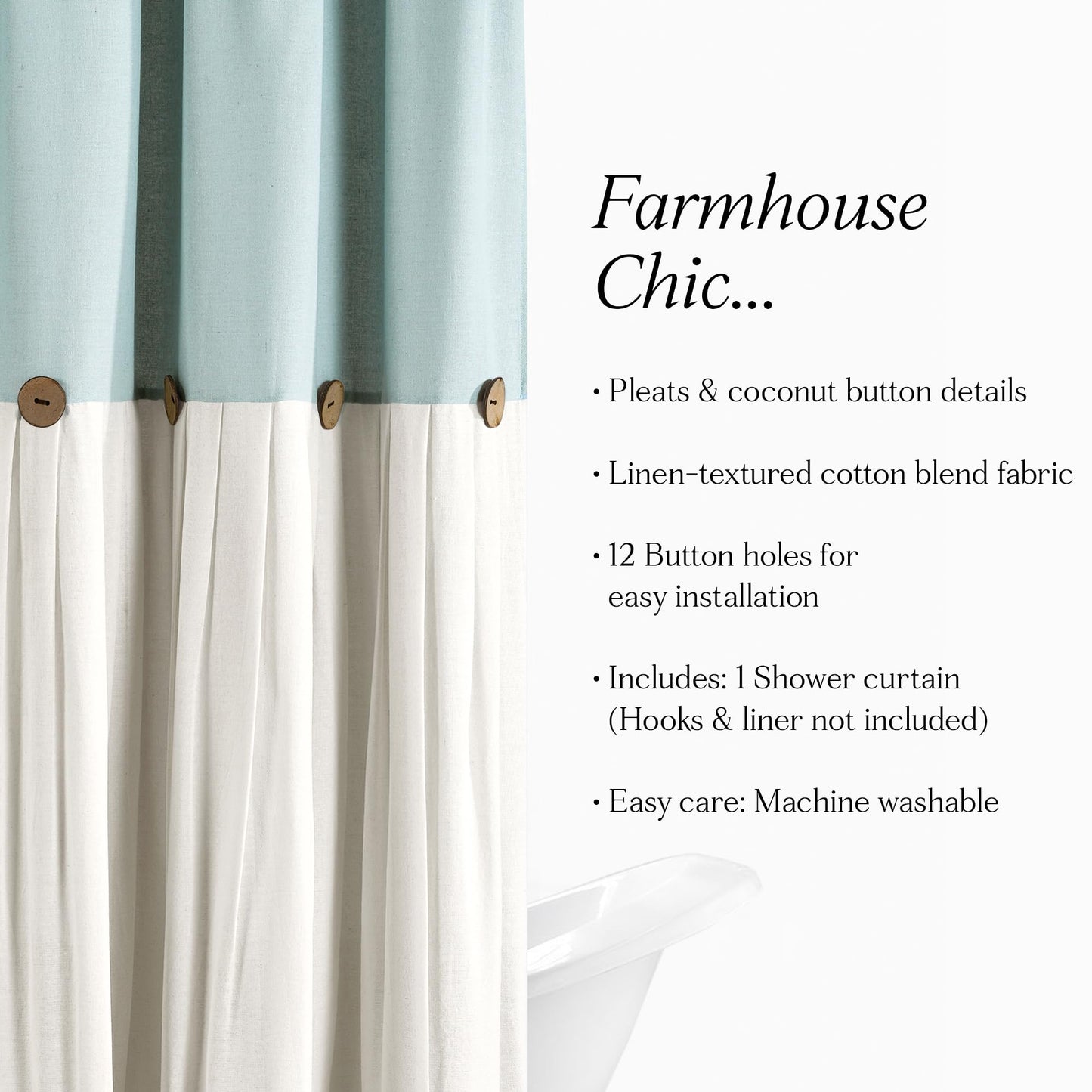 Linen Button Farmhouse Shower Curtain