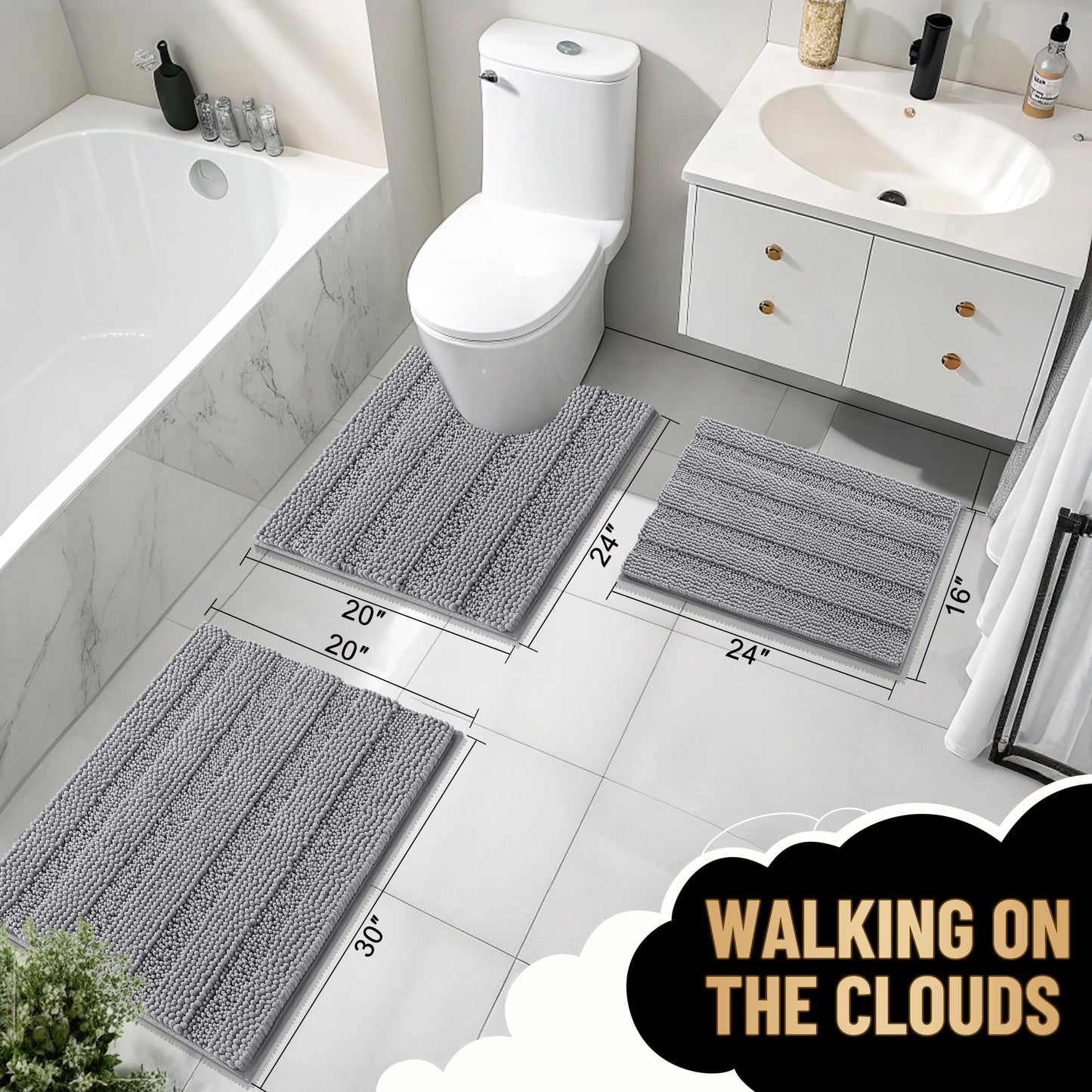 Extra Large Chenille Striped Bath Runner Rug