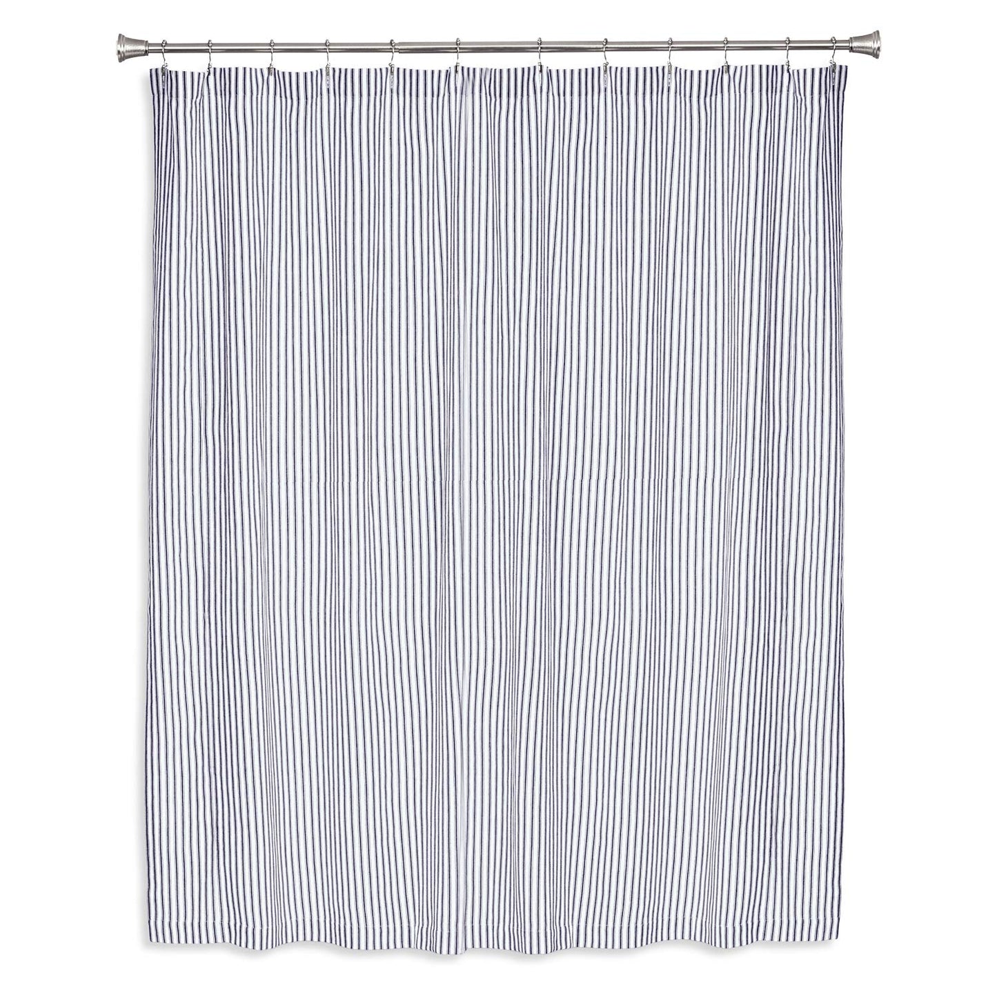 Navy Blue Ticking Stripe Cotton Shower Curtain