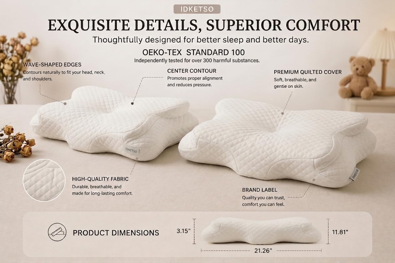 2-Pack Ergonomic Memory Foam Kids Pillow Set