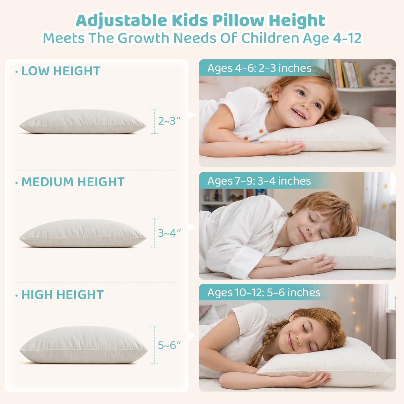 Adjustable Youth Pillow for Kids Ages 4–12