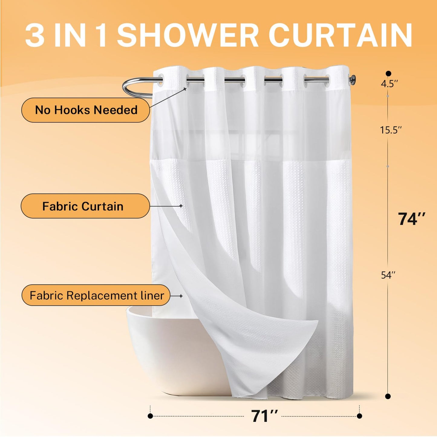 Waffle Weave Shower Curtain with Snap-In Liner