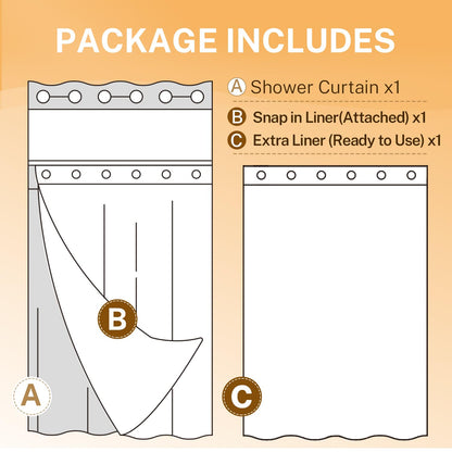 Waffle Weave Shower Curtain with Snap-In Liner