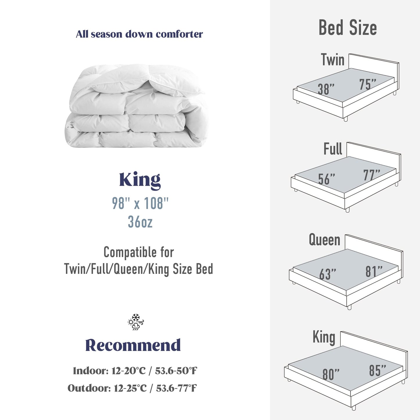 King Goose Down Comforter – 800 Fill Power Cotton Duvet Insert
