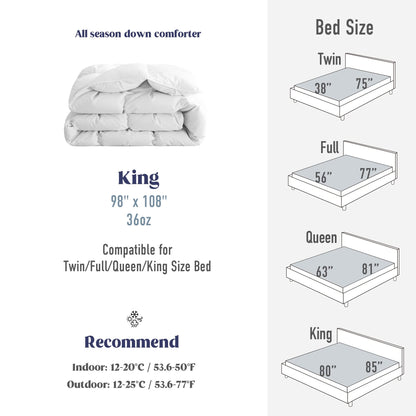 King Goose Down Comforter – 800 Fill Power Cotton Duvet Insert