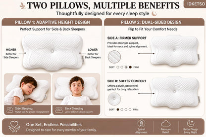 2-Pack Ergonomic Memory Foam Kids Pillow Set