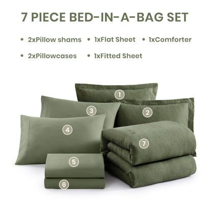 7-Piece Reversible Comforter Set Queen Size Olive Green
