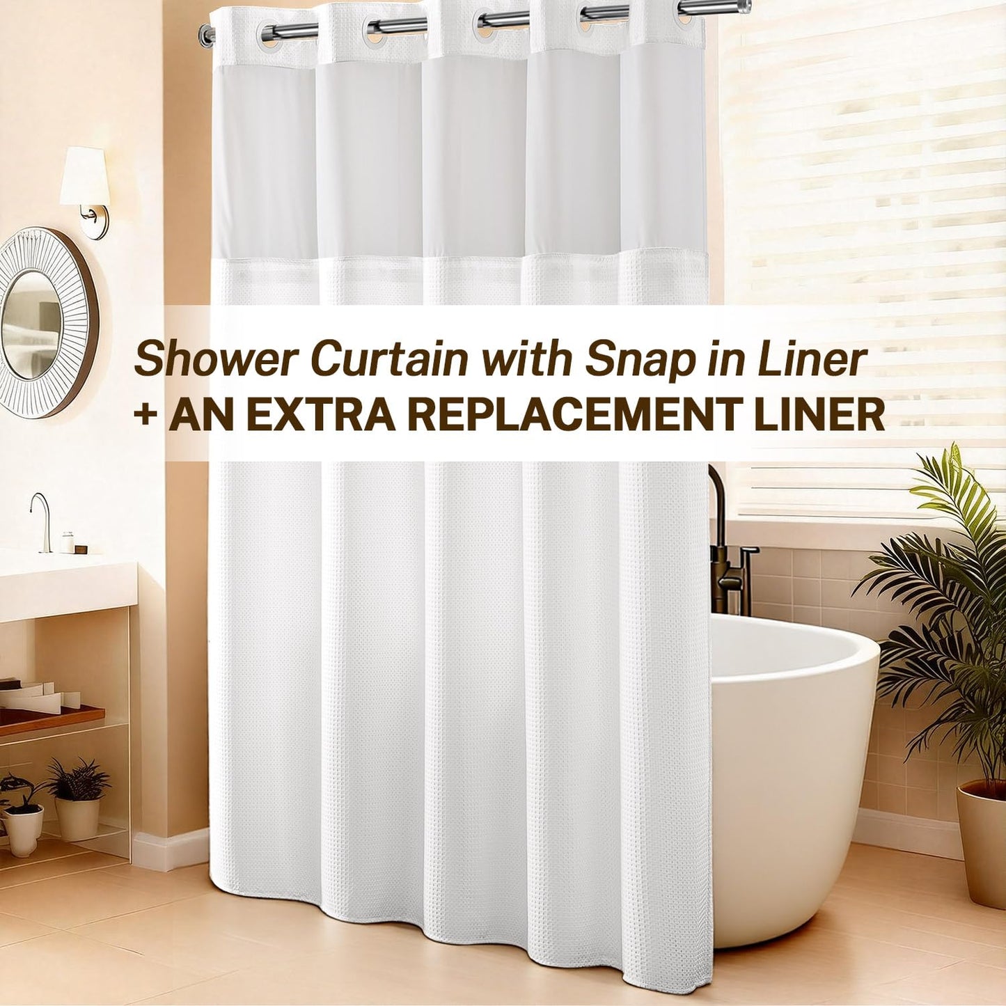 Waffle Weave Shower Curtain with Snap-In Liner