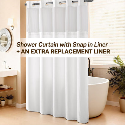 Waffle Weave Shower Curtain with Snap-In Liner