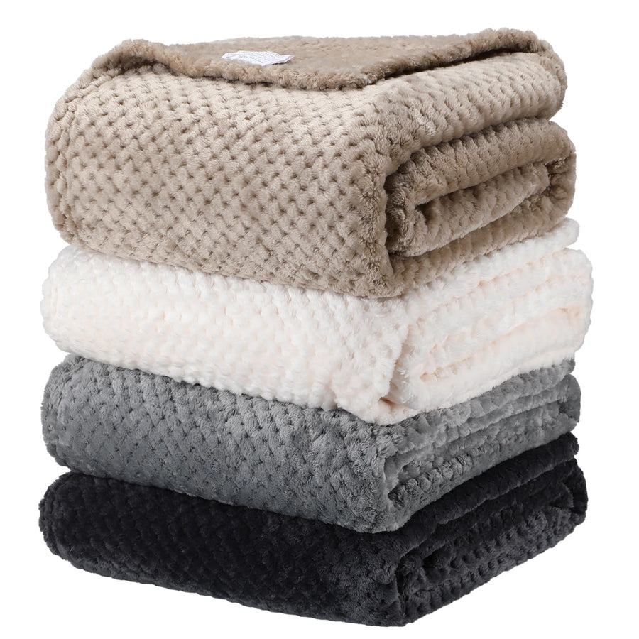 Waffle Textured Flannel Fleece Throw Blanket Set