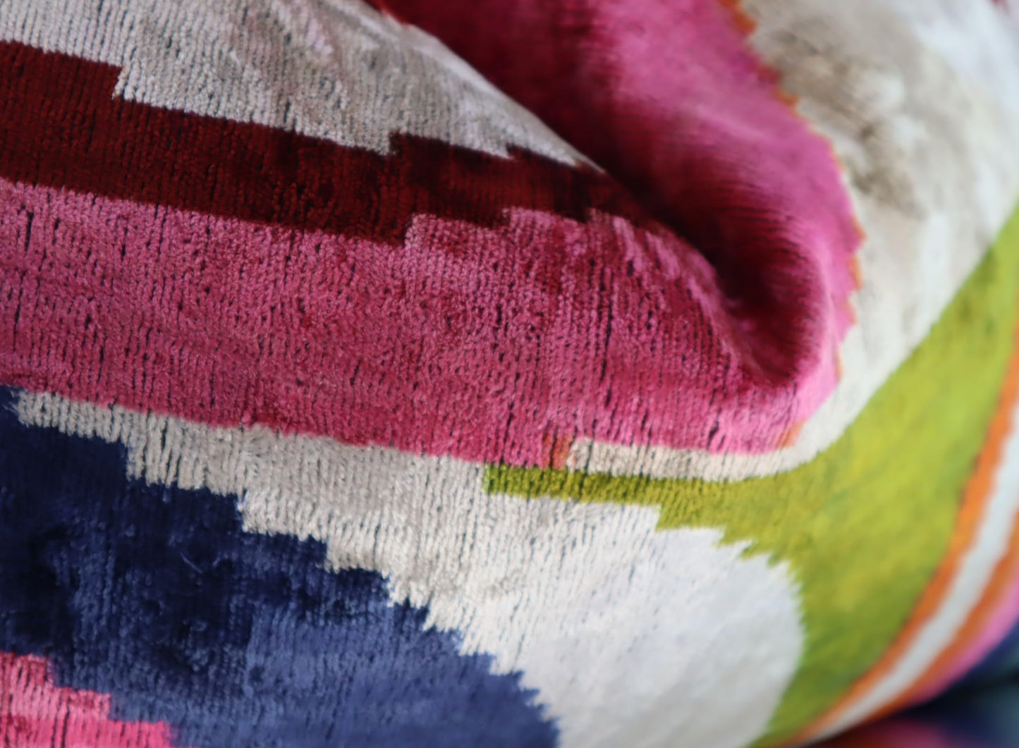 Rainbow Silk Velvet Ikat Throw Pillow Cover