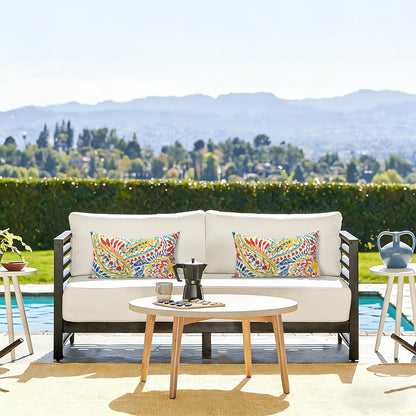 Paisley Outdoor Lumbar Throw Pillow Set with Insert