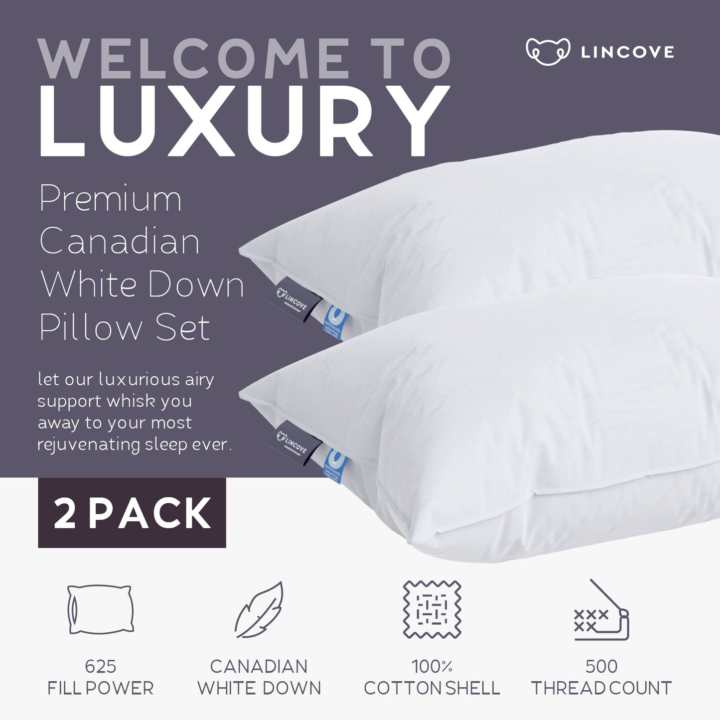 2-Pack Canadian Down Sleeping Pillows, King Size