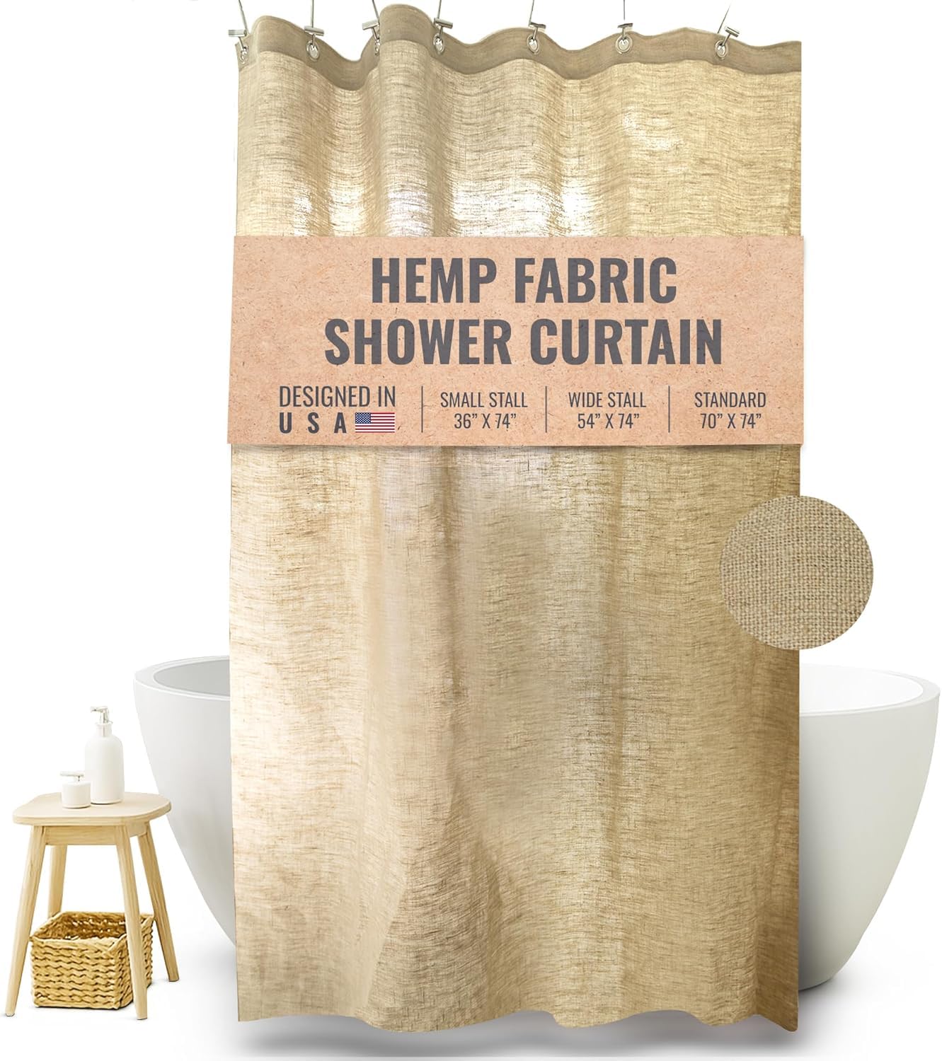 Natural Hemp Fabric Shower Curtain Liner