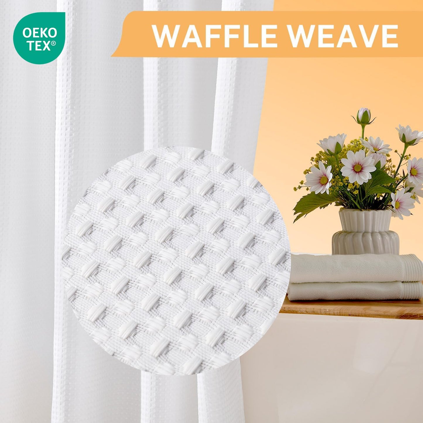 Waffle Weave Shower Curtain with Snap-In Liner