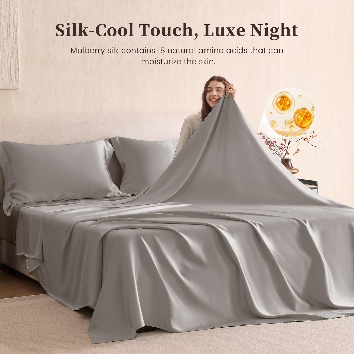 100% Mulberry Silk Sheet Set Queen Size – 4 Piece