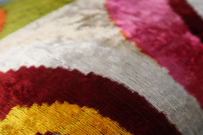 Rainbow Silk Velvet Ikat Throw Pillow Cover