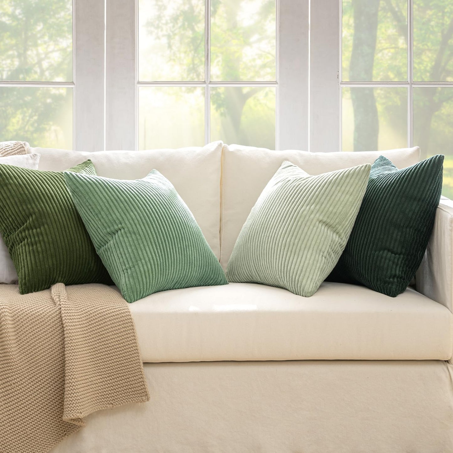 Boho Sage Green Corduroy Throw Pillow Cover Set