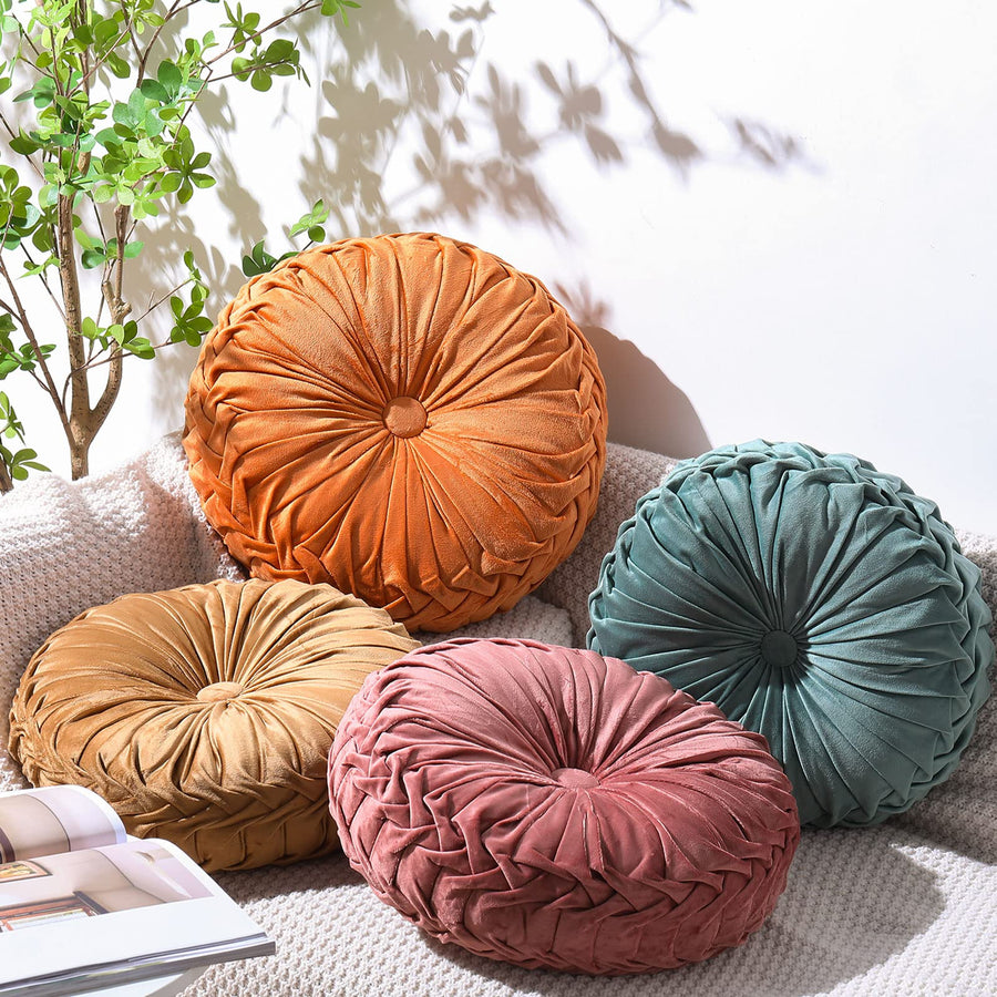 Velvet Pleated Round Pumpkin Throw Pillow Cover