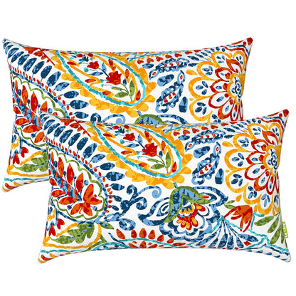 Paisley Outdoor Lumbar Throw Pillow Set with Insert