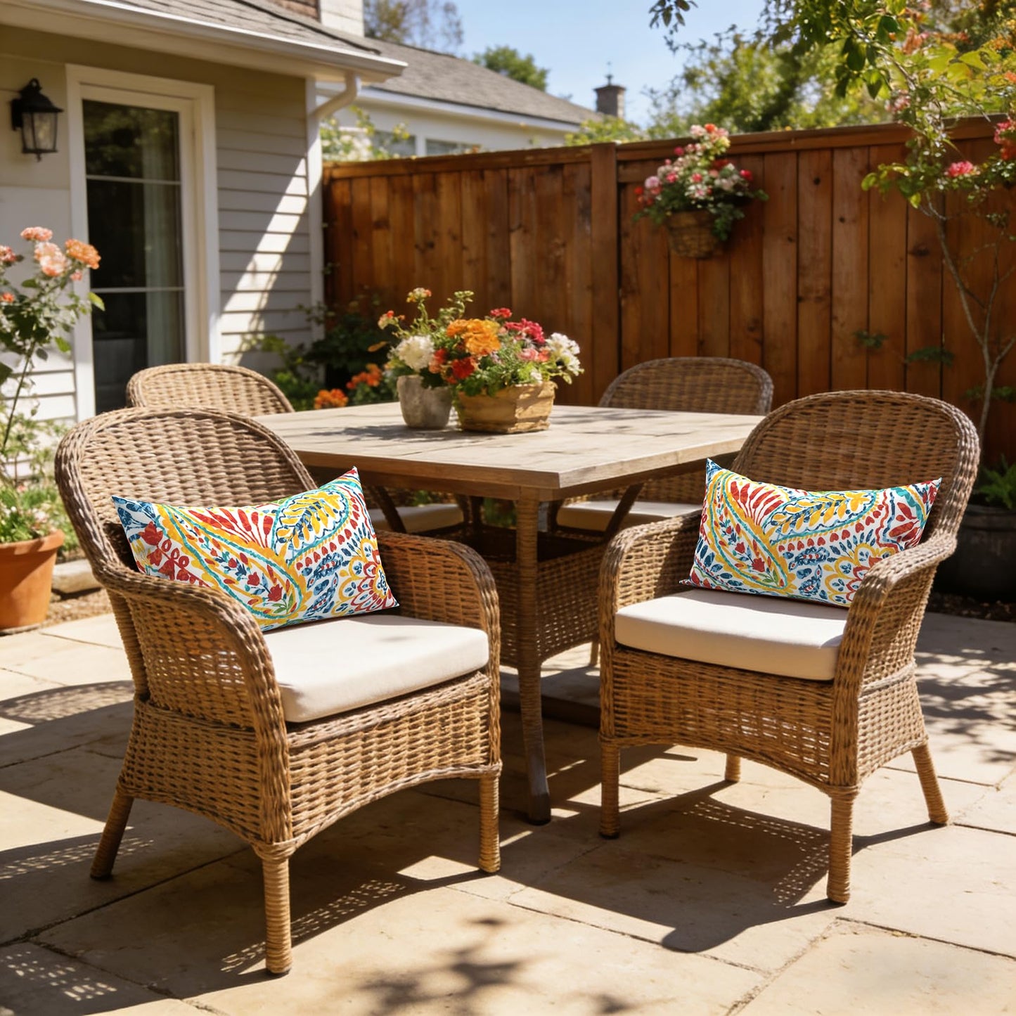 Paisley Outdoor Lumbar Throw Pillow Set with Insert