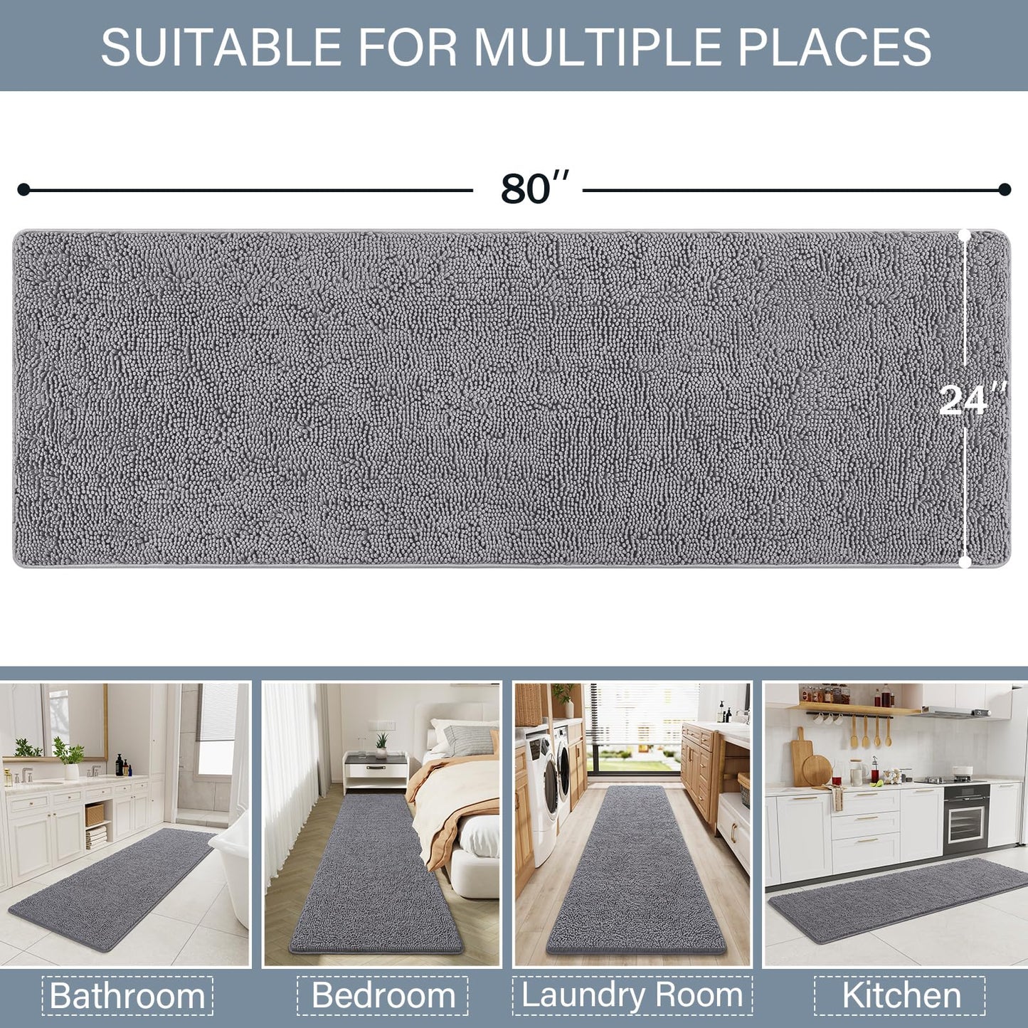Luxury Chenille Shag Bath Runner Rug