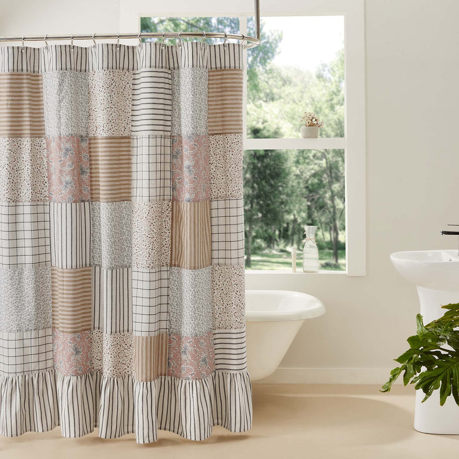 Kaila Floral Patchwork Farmhouse Shower Curtain
