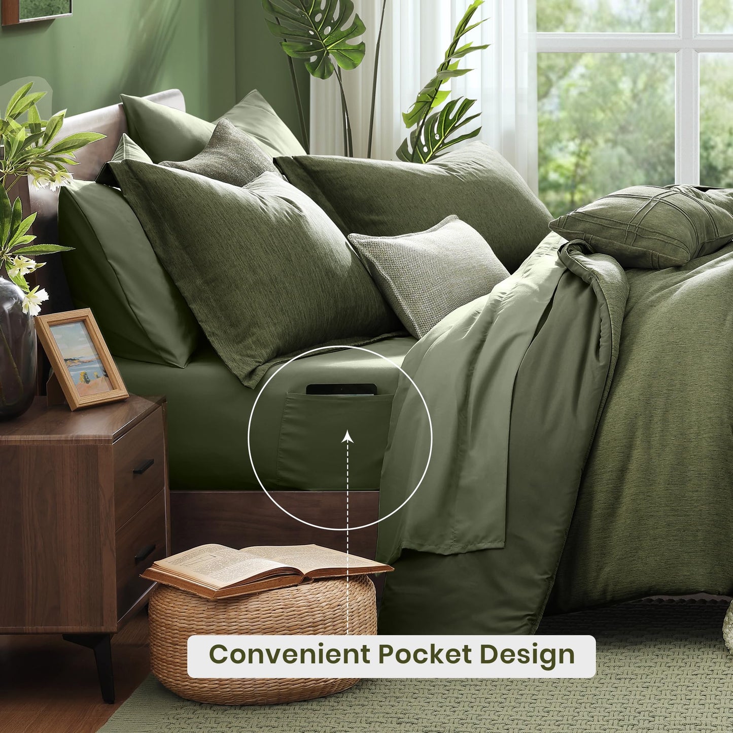 7-Piece Reversible Comforter Set Queen Size Olive Green