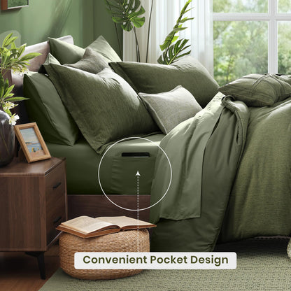 7-Piece Reversible Comforter Set Queen Size Olive Green