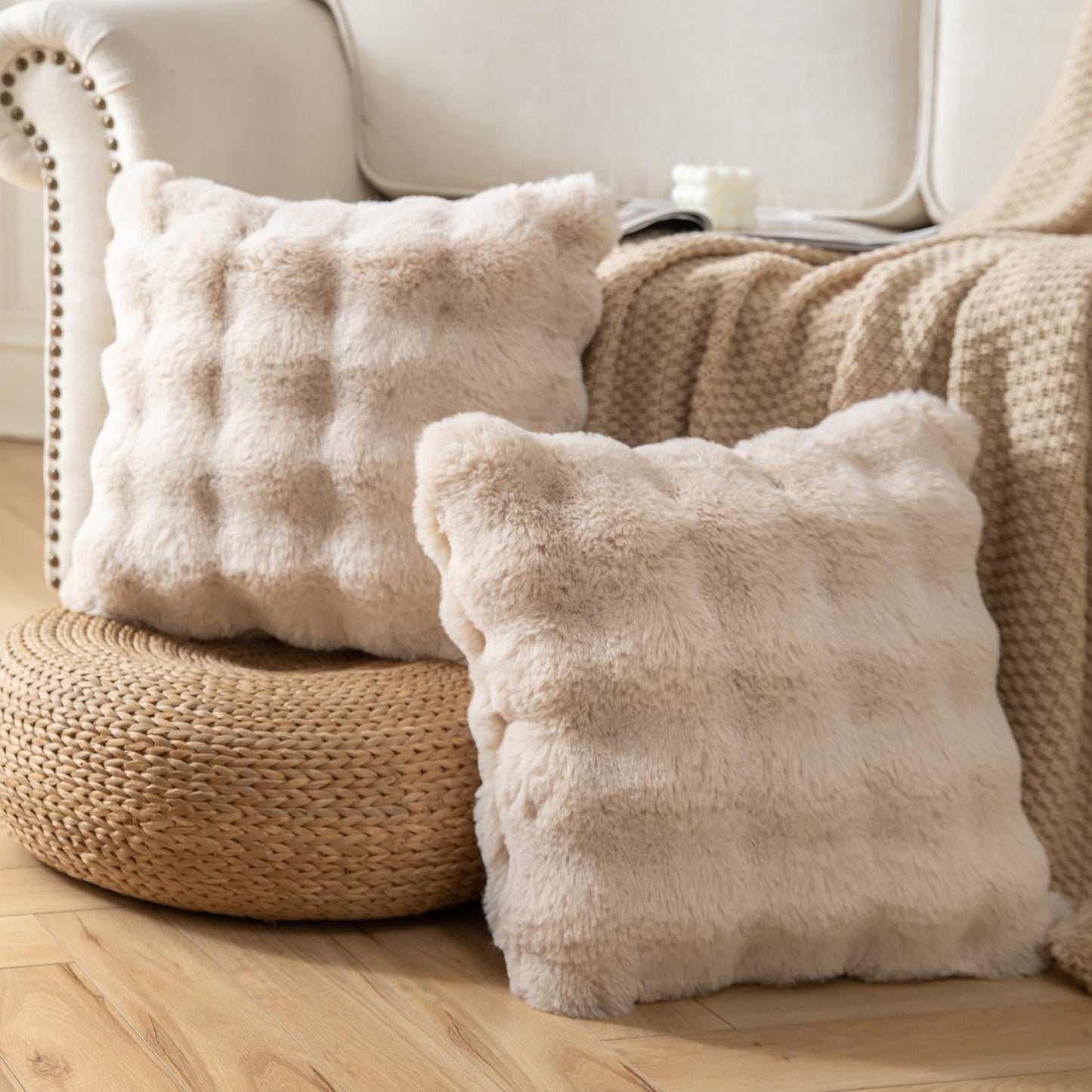 Plush Faux Fur Wave Throw Pillow Cover Set