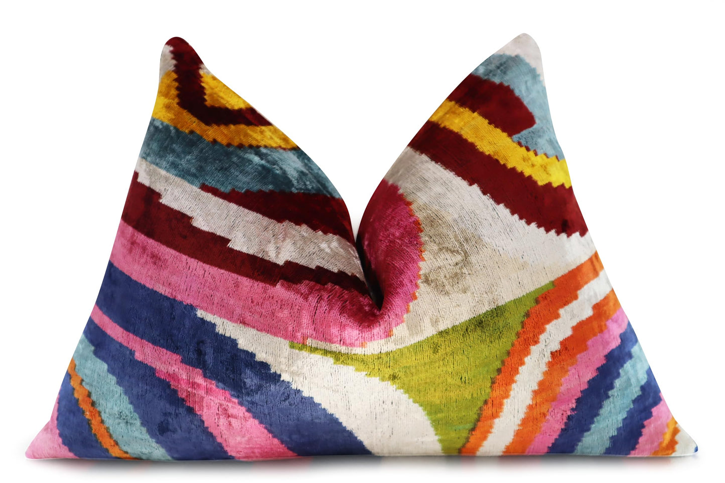 Rainbow Silk Velvet Ikat Throw Pillow Cover