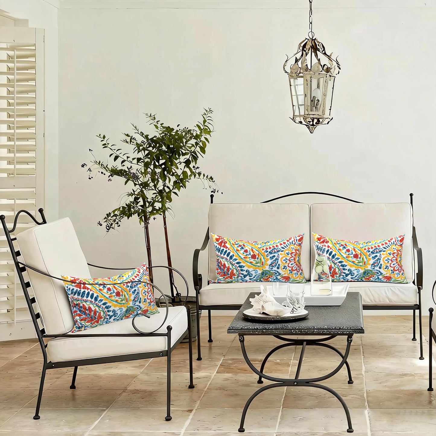 Paisley Outdoor Lumbar Throw Pillow Set with Insert