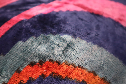 Rainbow Silk Velvet Ikat Throw Pillow Cover