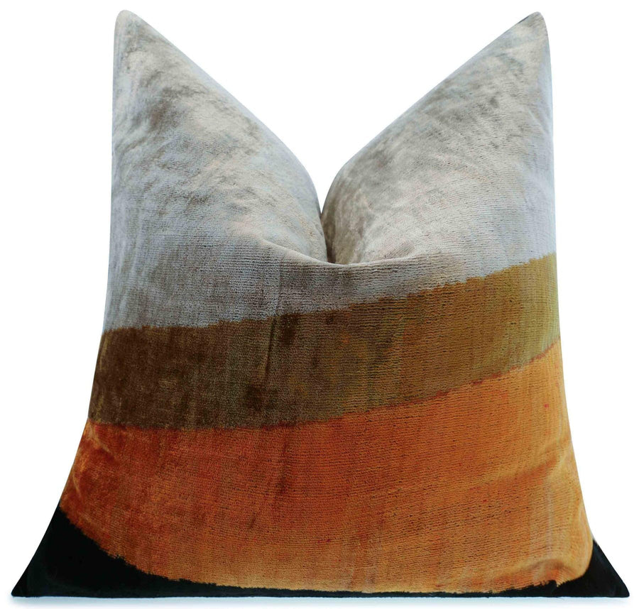 Handmade Velvet Throw Pillow with Earthy Stripe Design