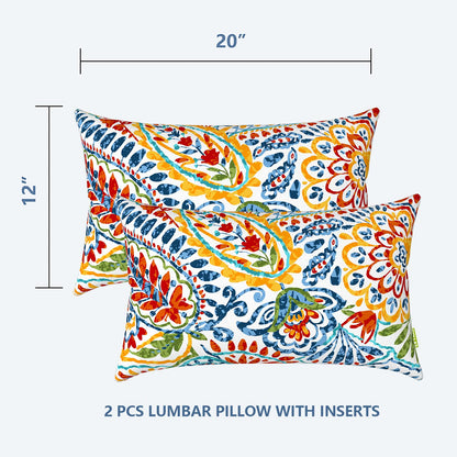 Paisley Outdoor Lumbar Throw Pillow Set with Insert