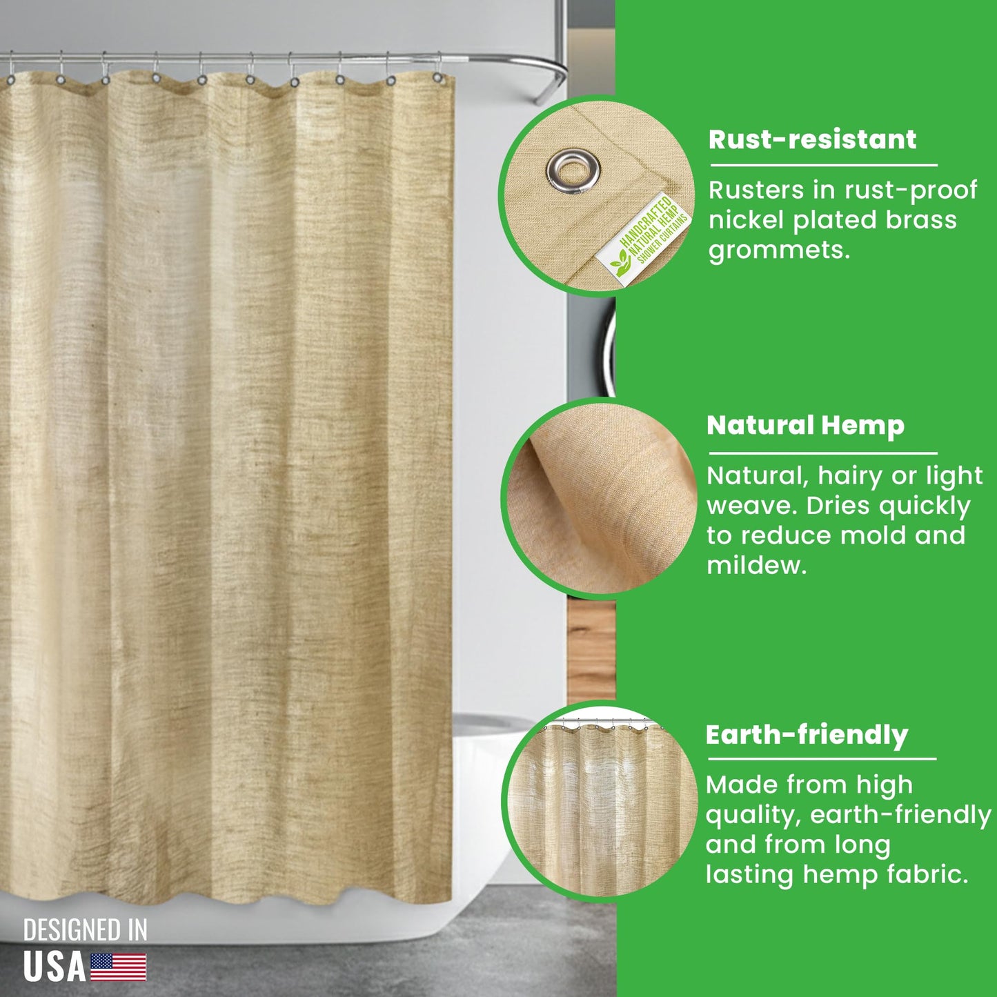 Natural Hemp Fabric Shower Curtain Liner