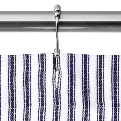 Navy Blue Ticking Stripe Cotton Shower Curtain