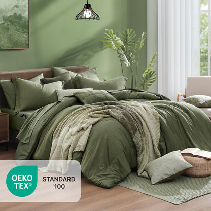 7-Piece Reversible Comforter Set Queen Size Olive Green