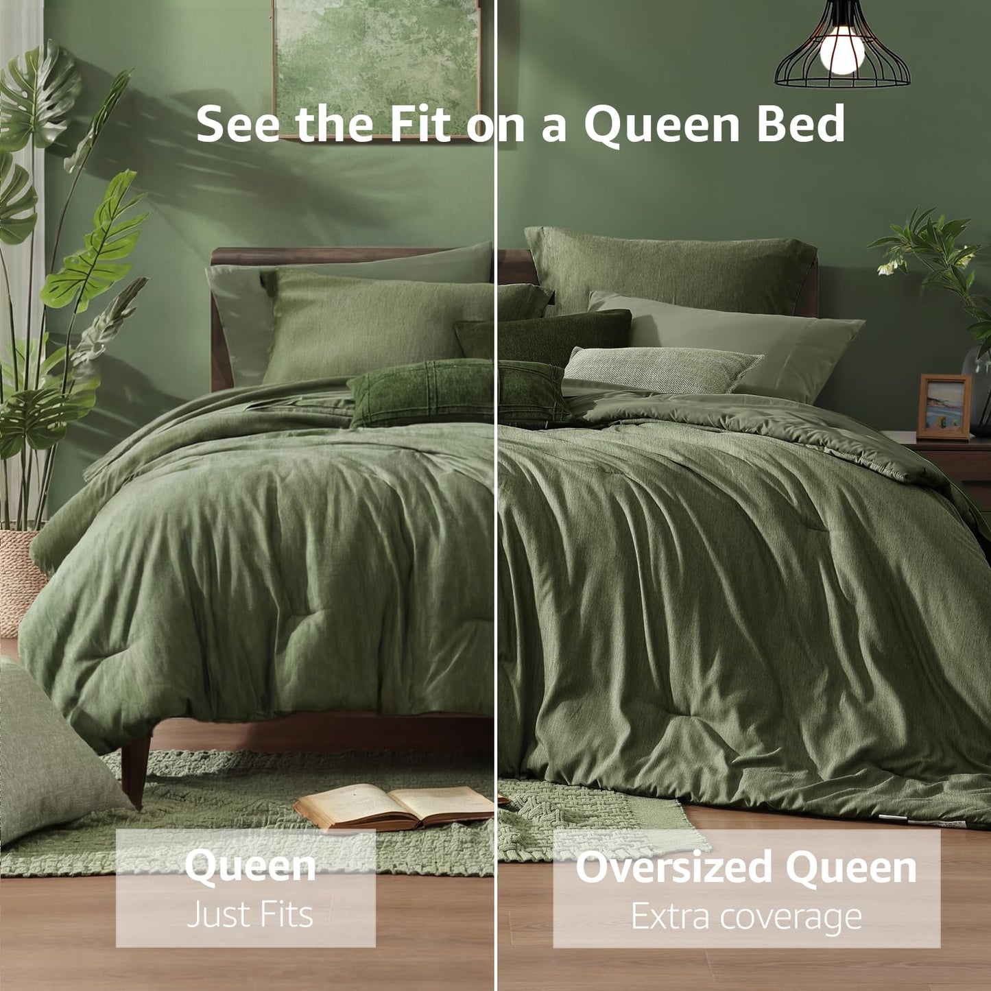 7-Piece Reversible Comforter Set Queen Size Olive Green