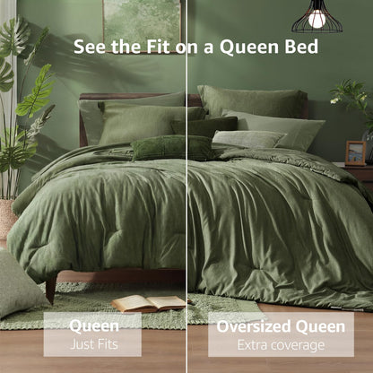 7-Piece Reversible Comforter Set Queen Size Olive Green