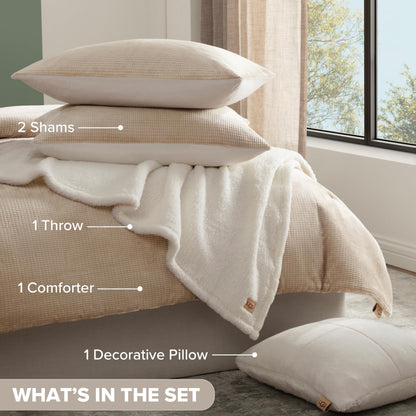 5-Piece Reversible Comforter Set with Throw Full/Queen Size
