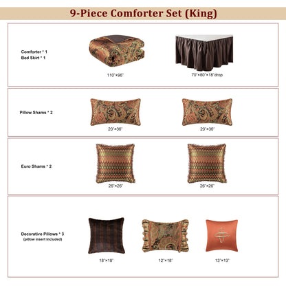 9-Piece Jacquard Paisley Comforter Set King Size