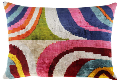 Rainbow Silk Velvet Ikat Throw Pillow Cover