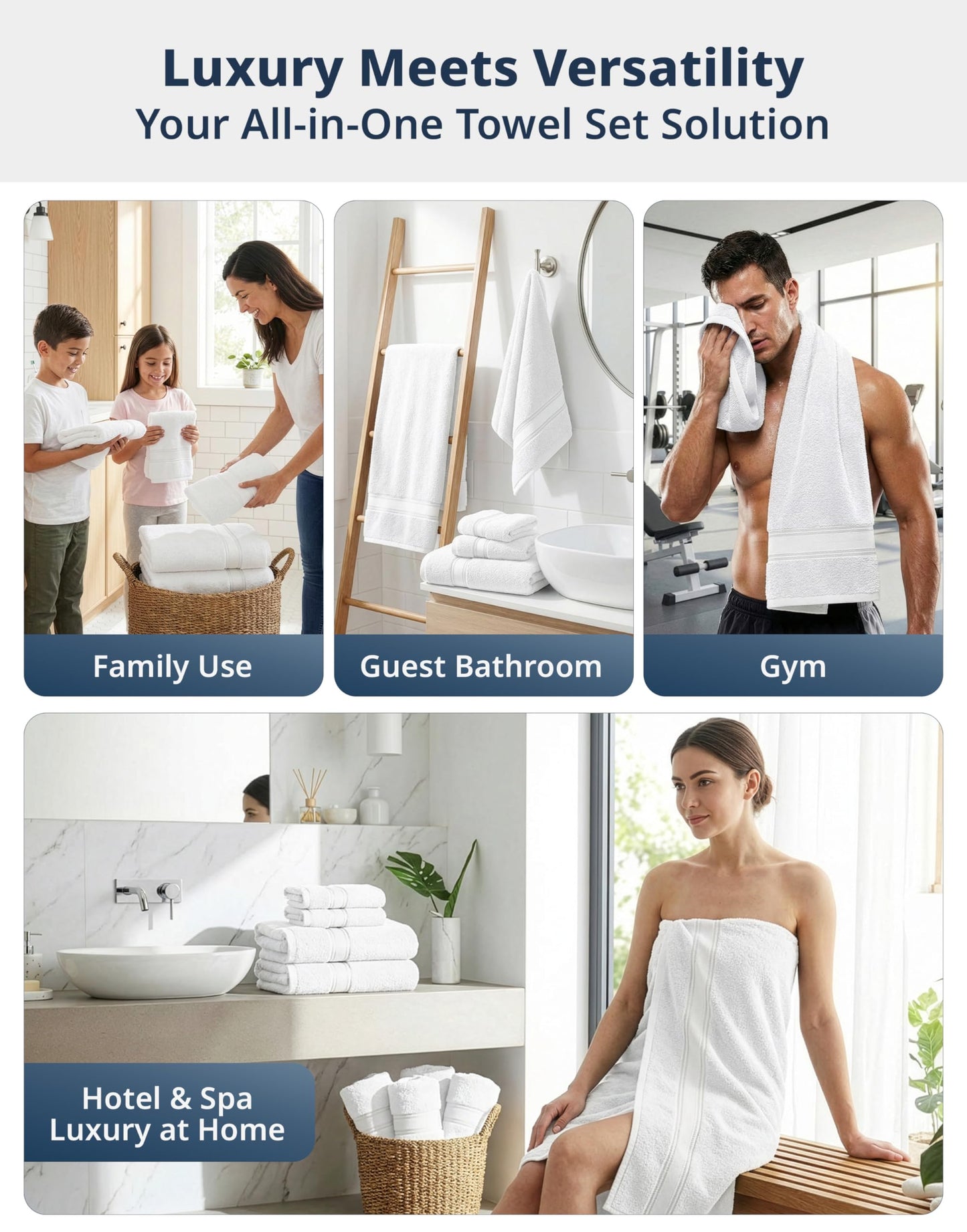 18-Piece Zero Twist Cotton Towel Set, White