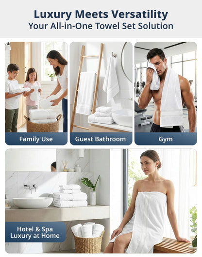 18-Piece Zero Twist Cotton Towel Set, White