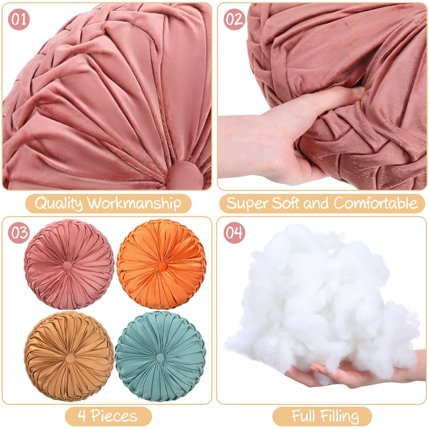 Velvet Pleated Round Pumpkin Throw Pillow Cover