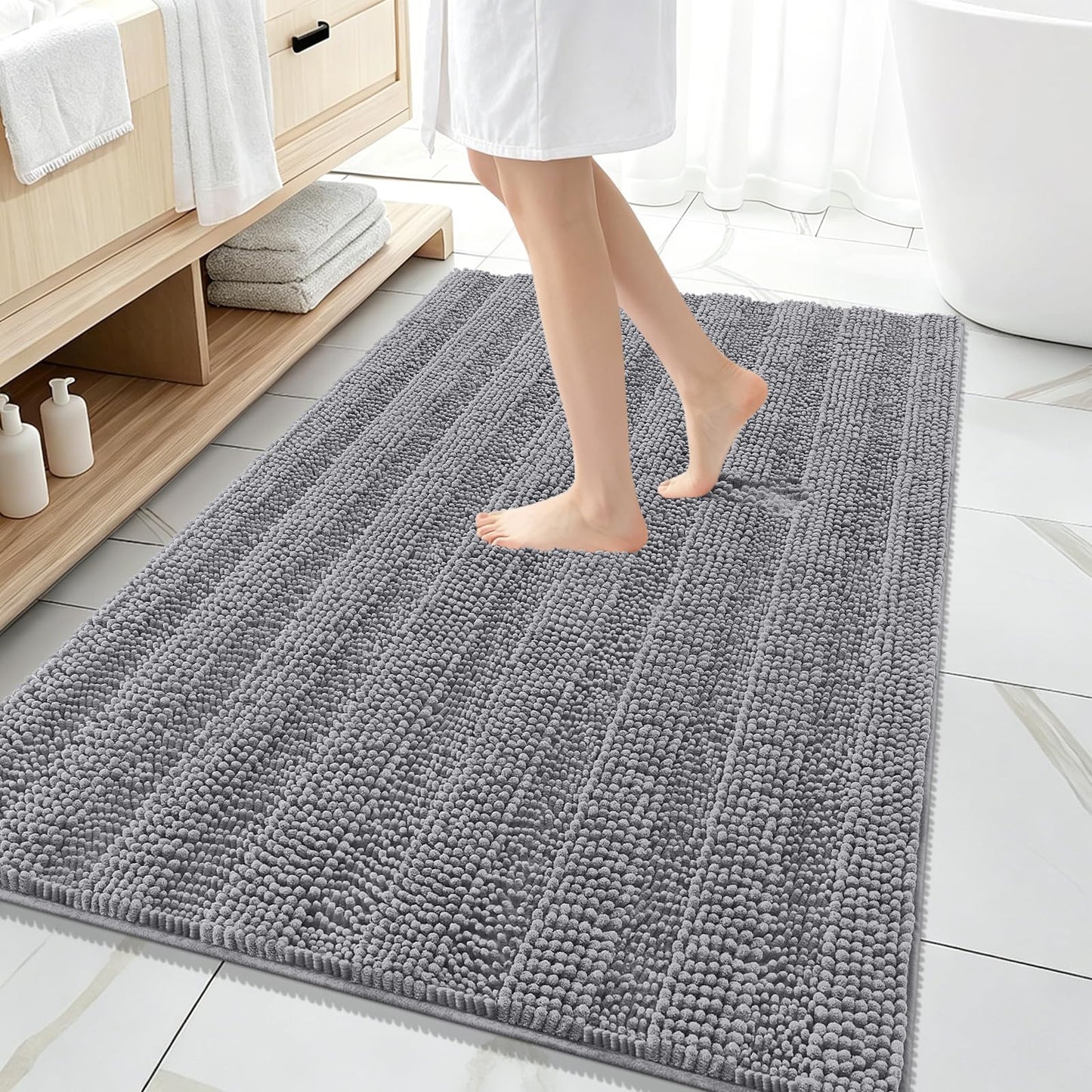 Extra Large Chenille Striped Bath Runner Rug
