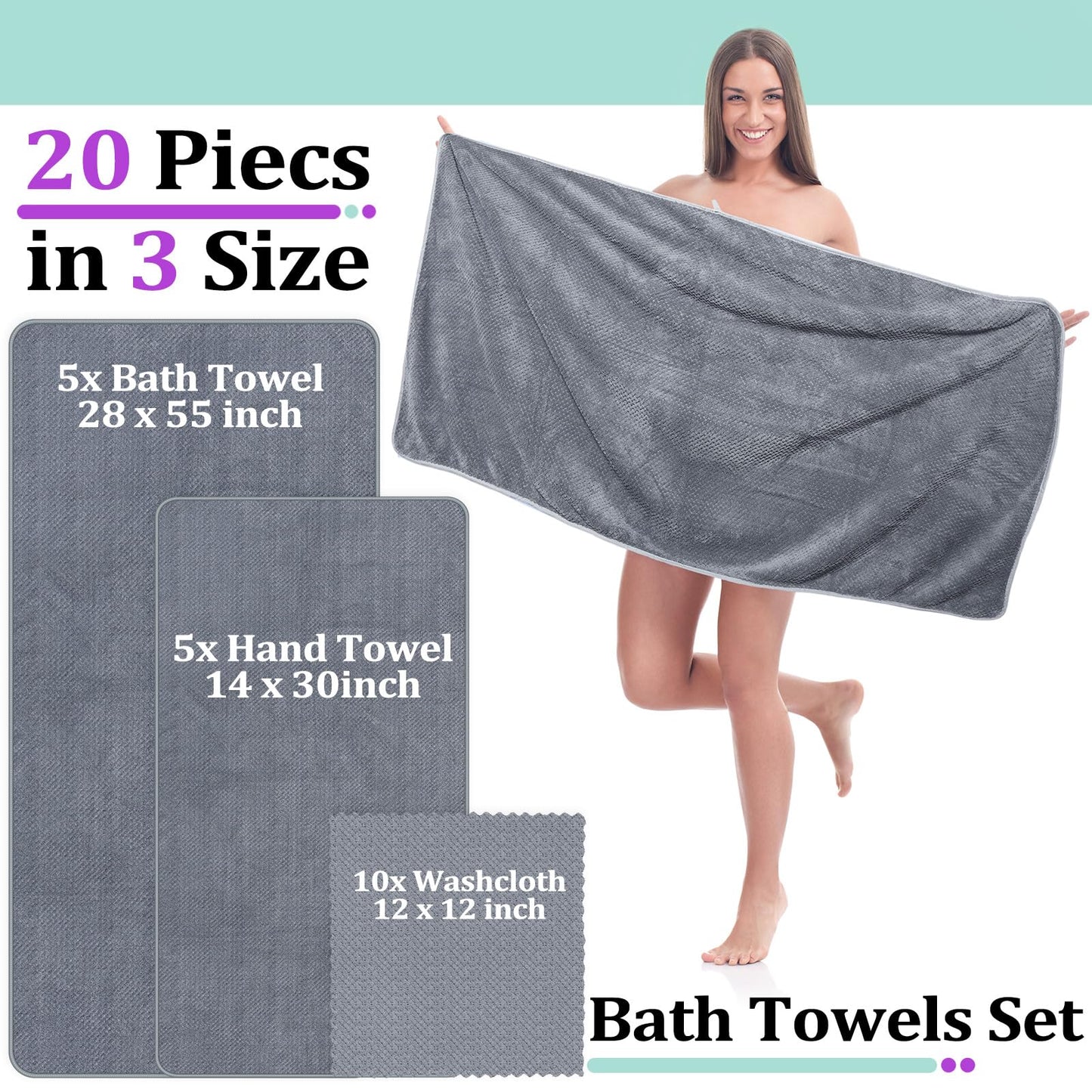 20-Piece Coral Velvet Bath Towel Set with Washcloths