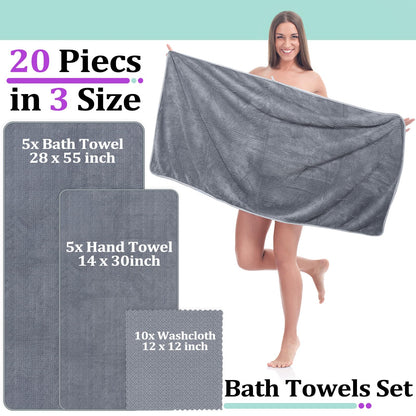 20-Piece Coral Velvet Bath Towel Set with Washcloths